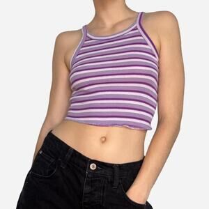 BDG striped purple pink scoop high neck tank top racerback cropped small